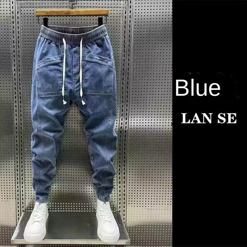 Fashion 2024 New Spring Autumn Loose Men's Drawstring Polar Big Boy Jeans Denim Jeans Casual Elastic Waist Yk2 Streetwear Pants - SMSB 66