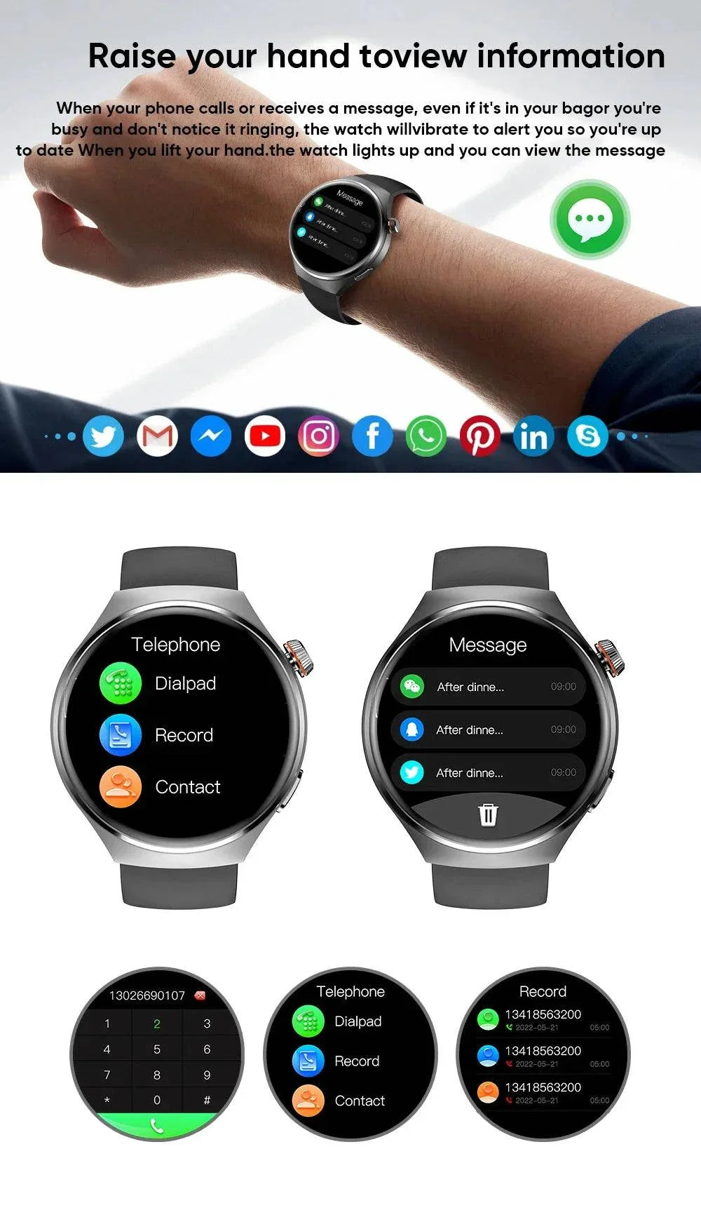 NFC men's smart watch with 1.43-inch AMOLED display, Bluetooth call, heart rate and activity tracking, round touchscreen, and fitness monitoring features