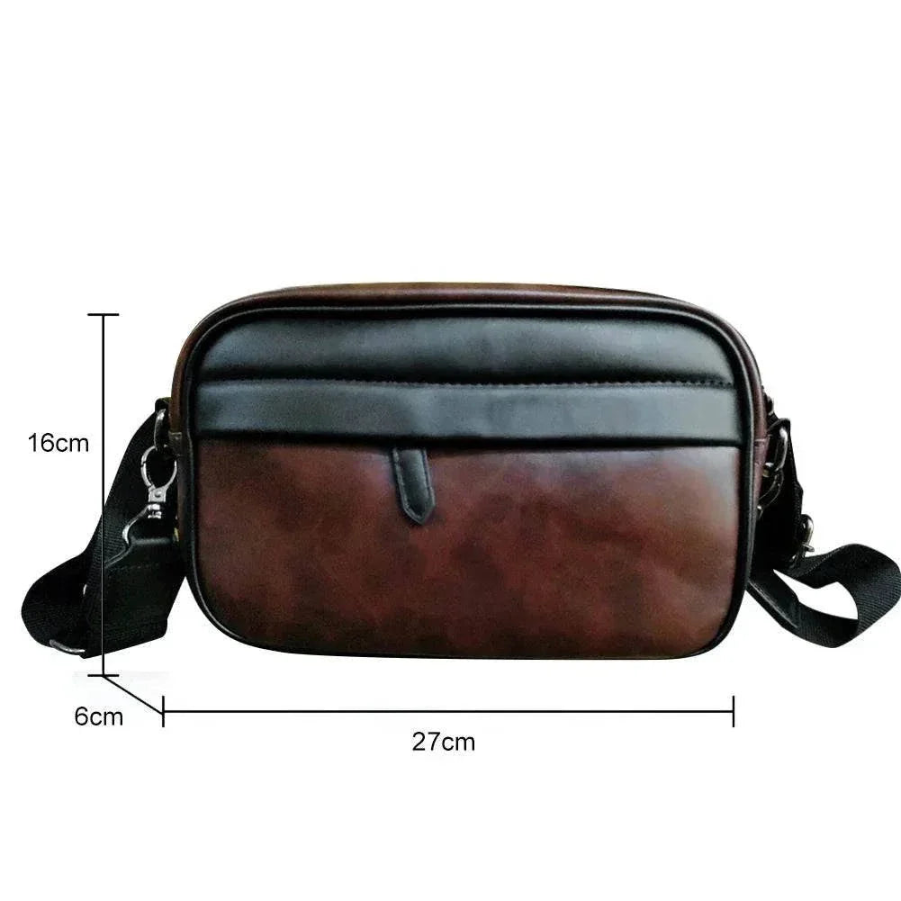 Brown and black PU leather business shoulder bag for men with adjustable strap and zipper closure