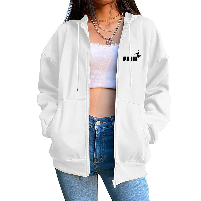 New in Women Tracksuit Trend Printing Hooded Sweatshirts Pants 2Pcs Set Casual Zipper Overcoat Suit Daily Clothing Autumn Winter - SMSB 66