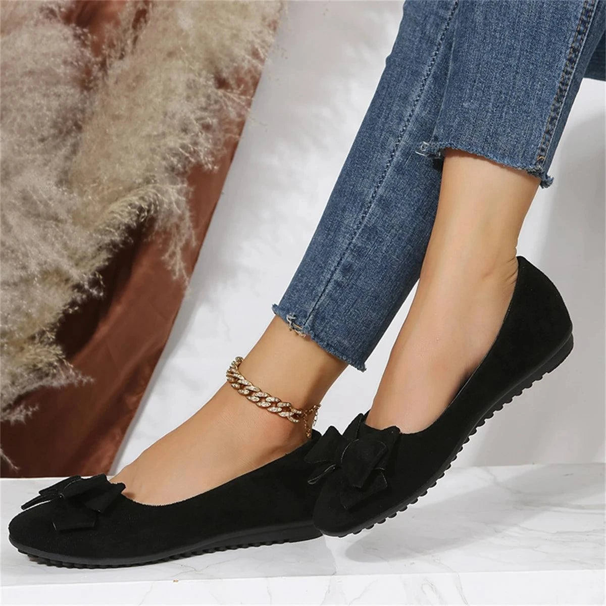 Spring and Autumn Casual Fashion Round Toe Flat Solid Color Comfortable Non-slip Wear-resistant Simple Bow Women's Shoes - SMSB 66