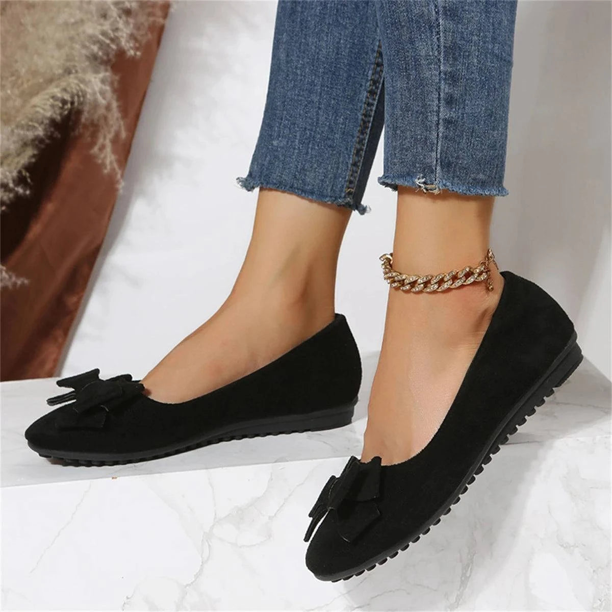 Spring and Autumn Casual Fashion Round Toe Flat Solid Color Comfortable Non-slip Wear-resistant Simple Bow Women's Shoes - SMSB 66