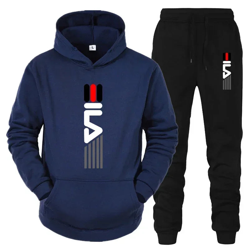 Men's Tracksuit Hooded Sweatshirt+Sweatpants 2 Pcs Sets Sports Suit Casual Jogger Sportswear 2 Piece Male Fleece Streetwear Sets - SMSB 66