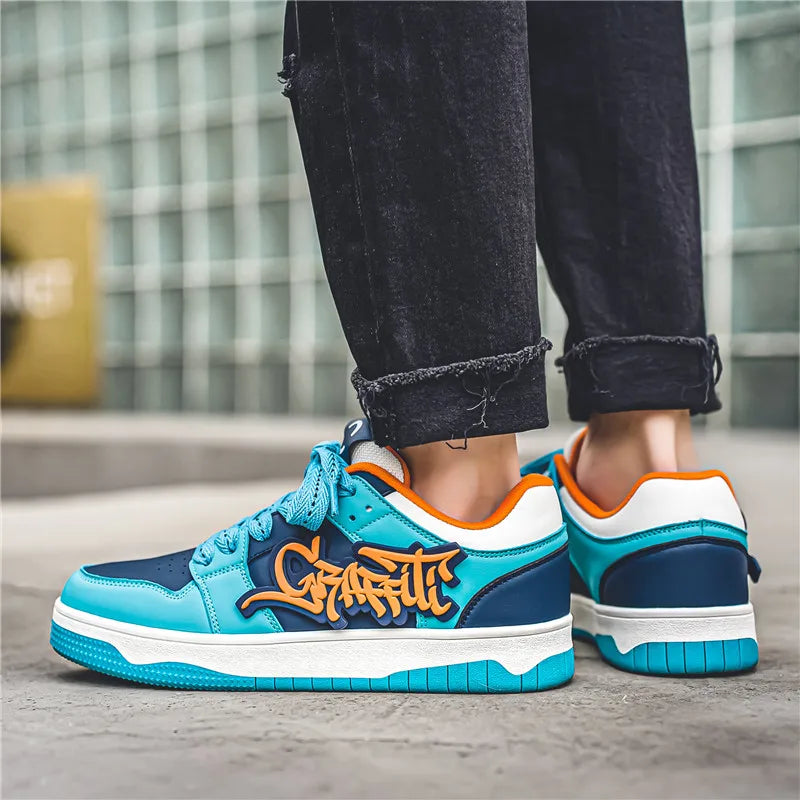 Fashion Blue Designer Skateboard Shoes Men Streetwear Hip hop Sneakers Men Luxury Platform Skateboard Sneakers Men basket homme - SMSB 66