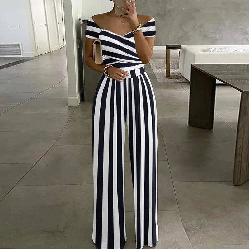 2025 Summer women's fashion temperament trend commuter print wide leg jumpsuit - SMSB 66