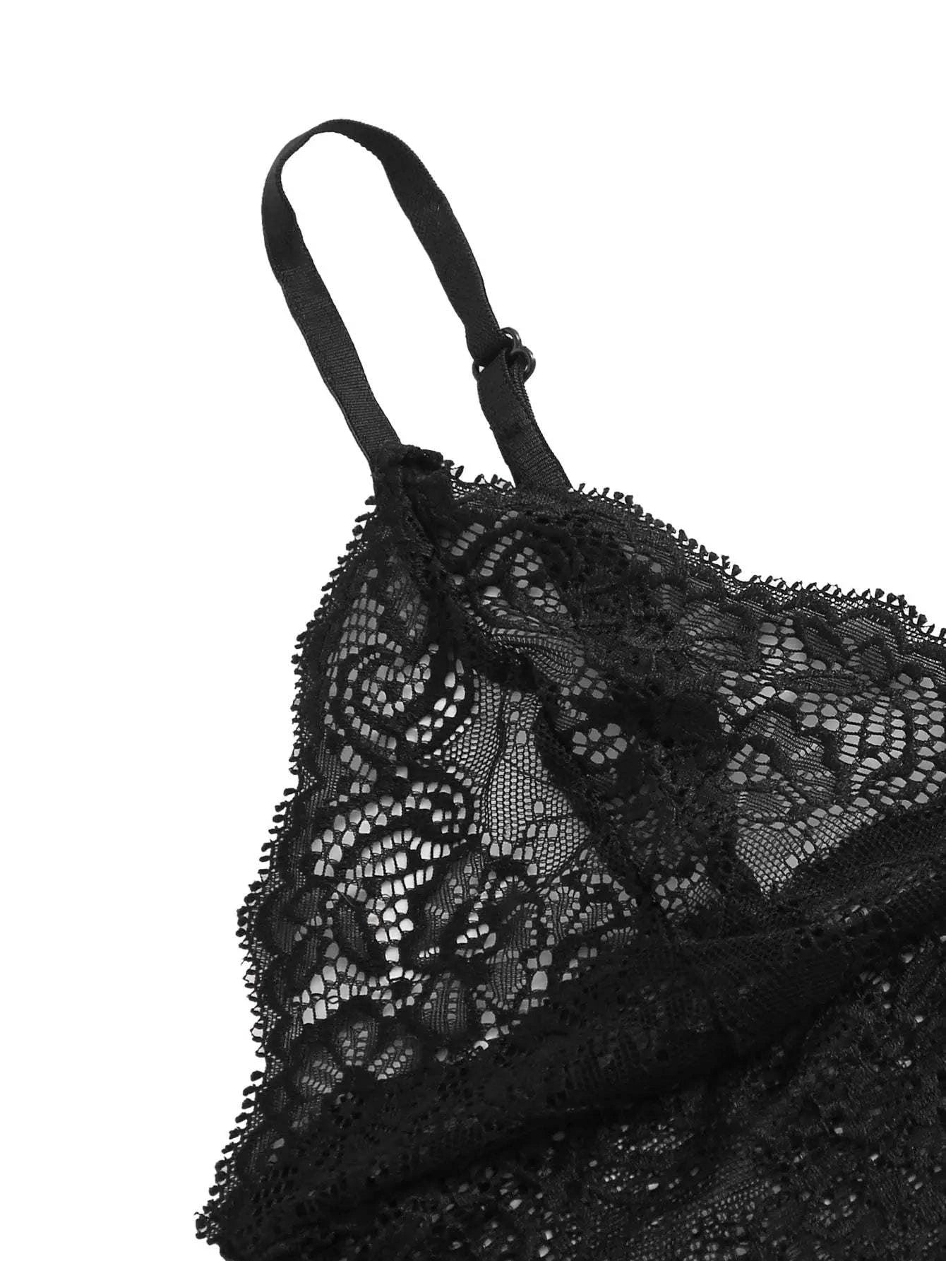 Women's 2 Piece Sexy Lace Pajama Set See-Through Bralette Cami Top and Shorts Breathable Sleepwear Plus Size Summer Lingerie - SMSB 66