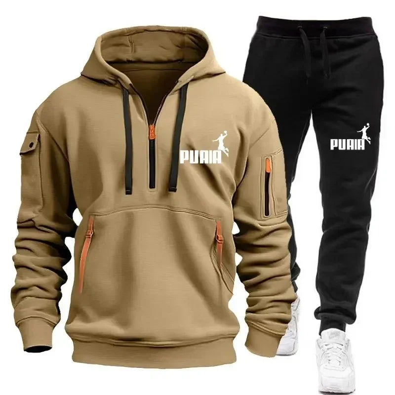 Men's tracksuit Zipper hoodie + Sweatpants 2-piece Fall/Winter Men's daily casual blazer Jogging suit Top and pants, tracksuit - SMSB 66