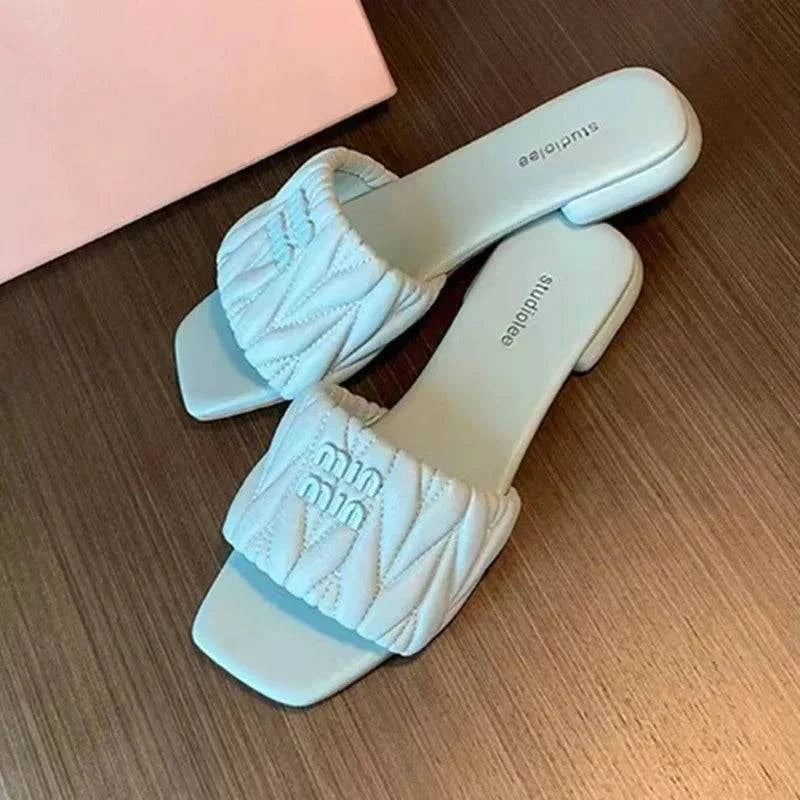 Summer Open Toe Fashion Solid Color Square Toe Lightweight New Slippers Square Heel Casual Comfortable Elegant Women's Shoes - SMSB 66