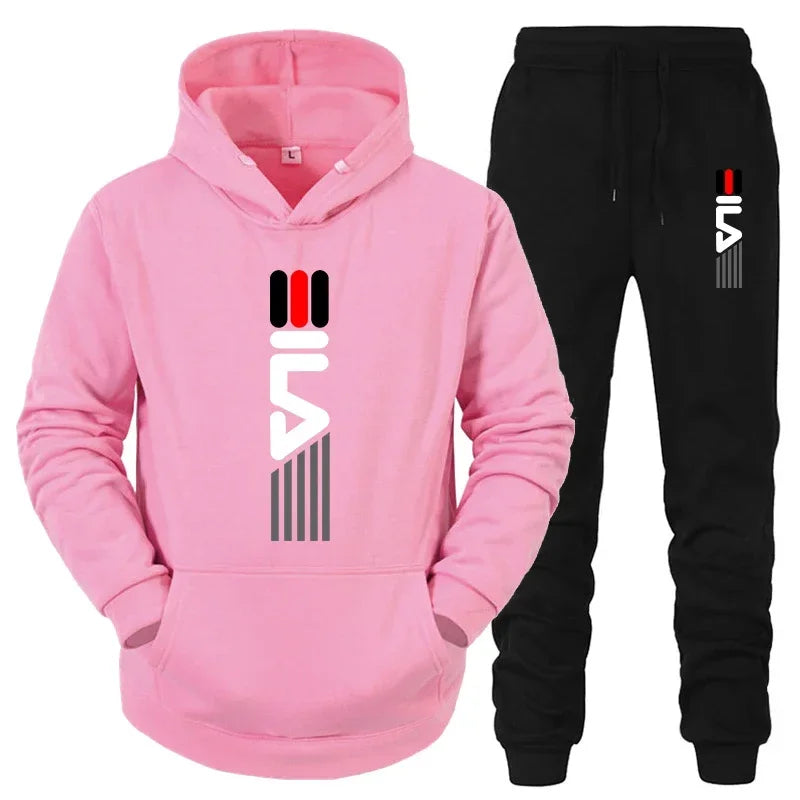 Men's Tracksuit Hooded Sweatshirt+Sweatpants 2 Pcs Sets Sports Suit Casual Jogger Sportswear 2 Piece Male Fleece Streetwear Sets - SMSB 66