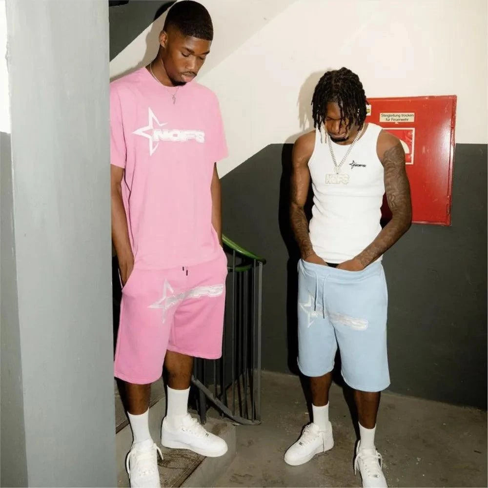 Y2K T-shirt Short Kpop Street Fashion Letter Print Unisex Short Sleeve Tops Casual Loose Drawstring Shorts Women Men Clothes Tee - SMSB 66