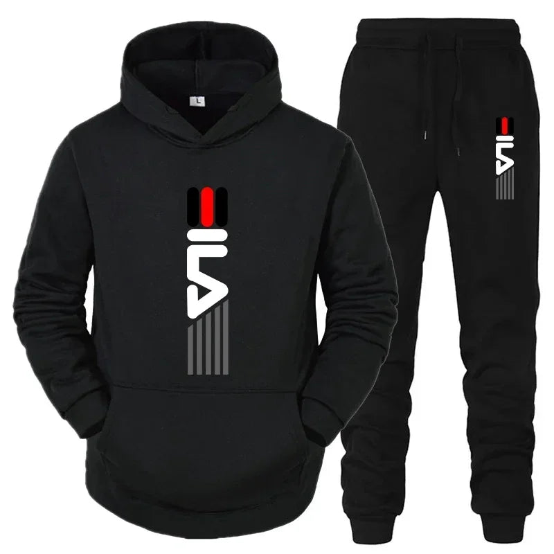 Men's Tracksuit Hooded Sweatshirt+Sweatpants 2 Pcs Sets Sports Suit Casual Jogger Sportswear 2 Piece Male Fleece Streetwear Sets - SMSB 66