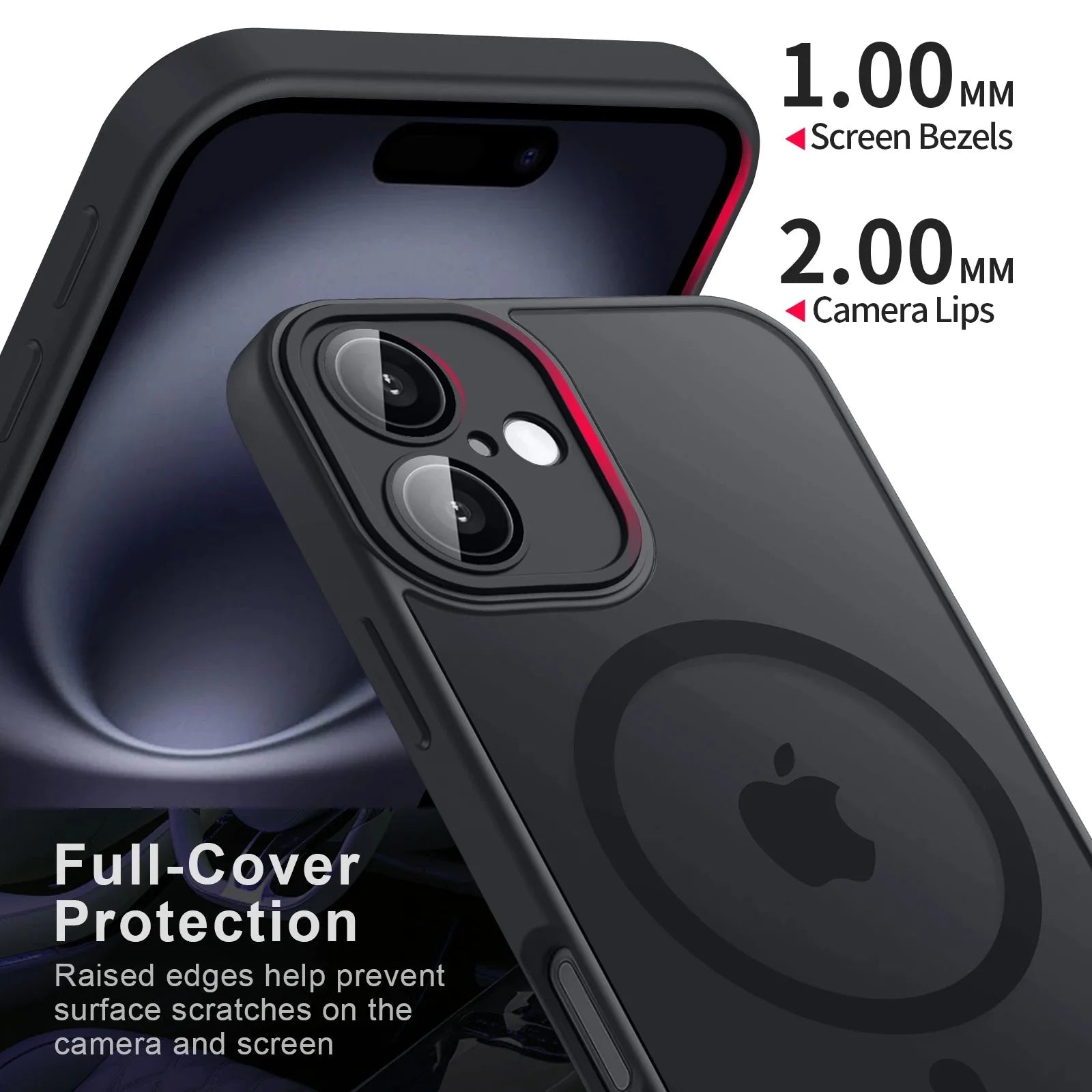 Luxury magnetic matte translucent shockproof iPhone case with raised edges for full protective cover and MagSafe wireless charging compatibility