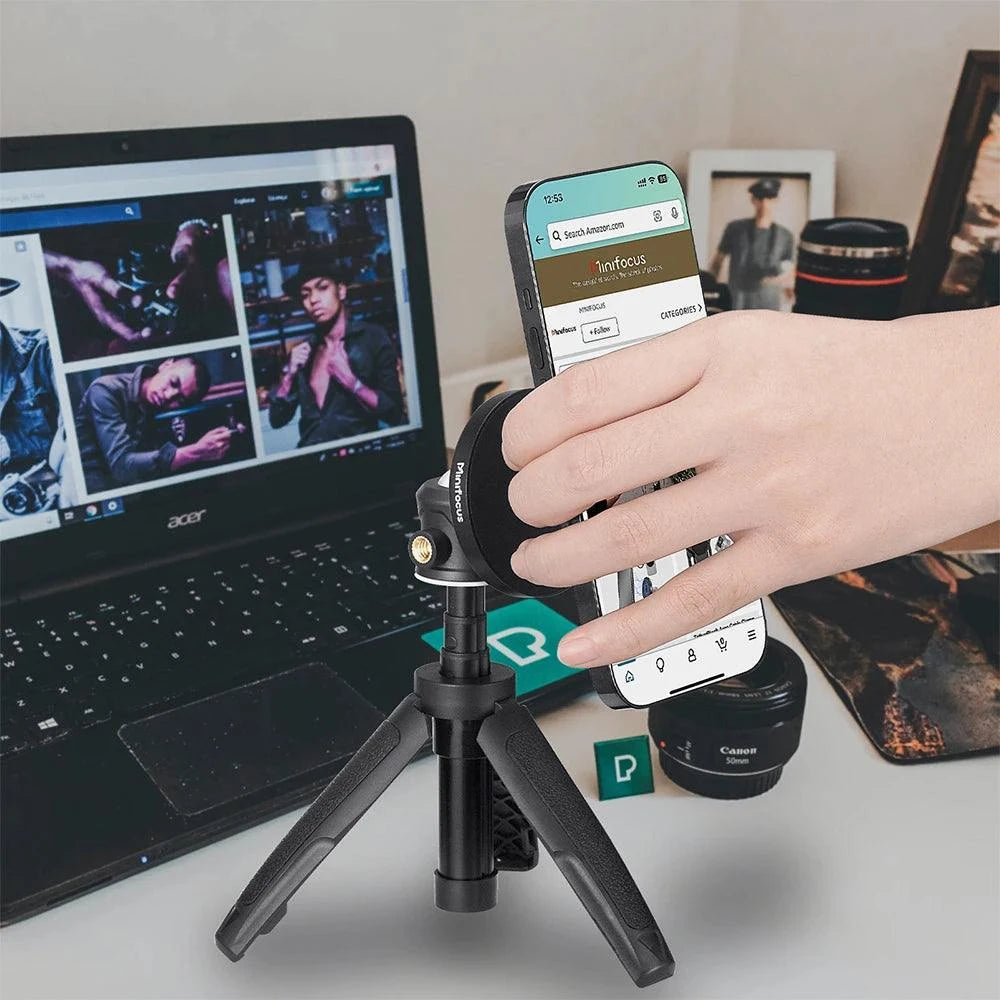 Magnetic Smartphone Tripod for MagSafe, Mini Extendable Selfie Stick 360° Ball Head Tripod Stand Handle Grip for iPhone 14 13 12 - SMSB 66
