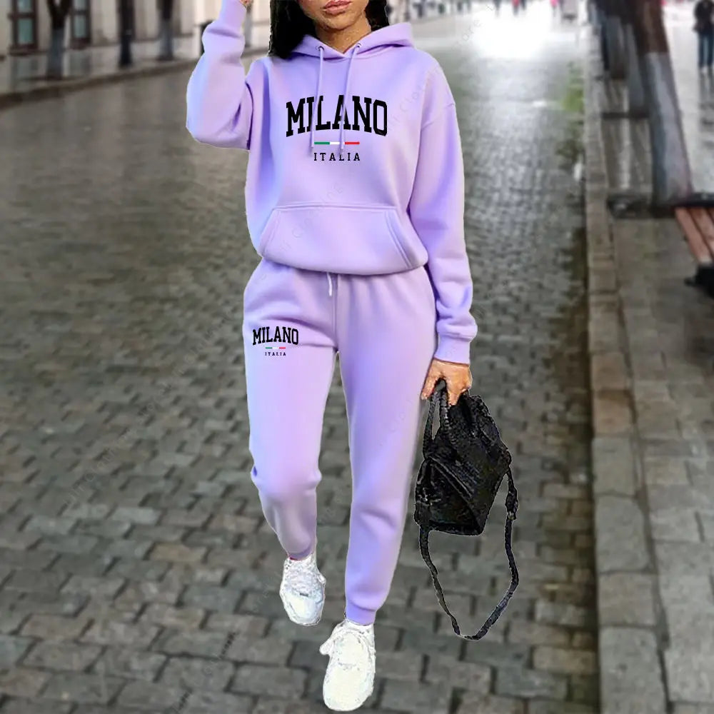 Autumn Winter Women's Sets 2pcs Hoodies Pants Suit Sports Outfits 2025 MILANO Letter Print Aesthetic Clothes Ladies Tracksuit - SMSB 66