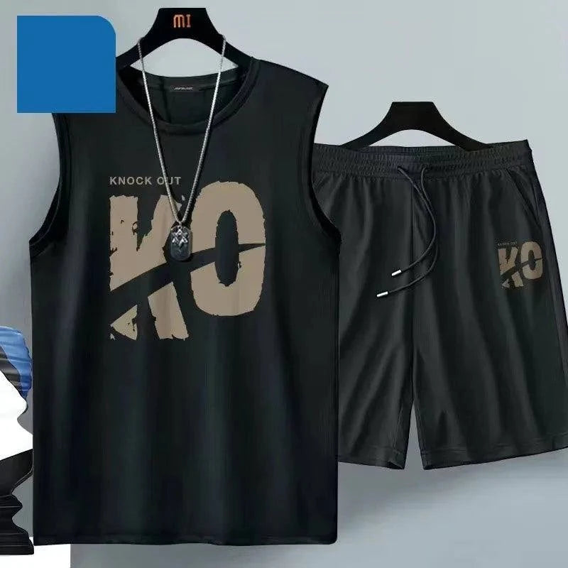 2024 Summer Men Clothing Harajuku Breathable fashion Sportswear Basketball suit casual short-sleeved T-shirt + shorts 2-piece - SMSB 66