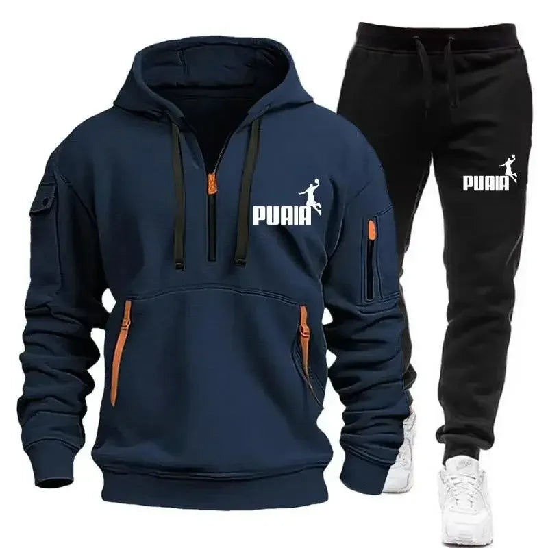 Men's tracksuit Zipper hoodie + Sweatpants 2-piece Fall/Winter Men's daily casual blazer Jogging suit Top and pants, tracksuit - SMSB 66
