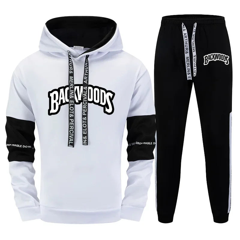 Men's Tracksuit Casual Print Black White Hooded Sweatshirt Sweatpants Jogging High Quality Hot Sales Versatile Outfits Clothing - SMSB 66