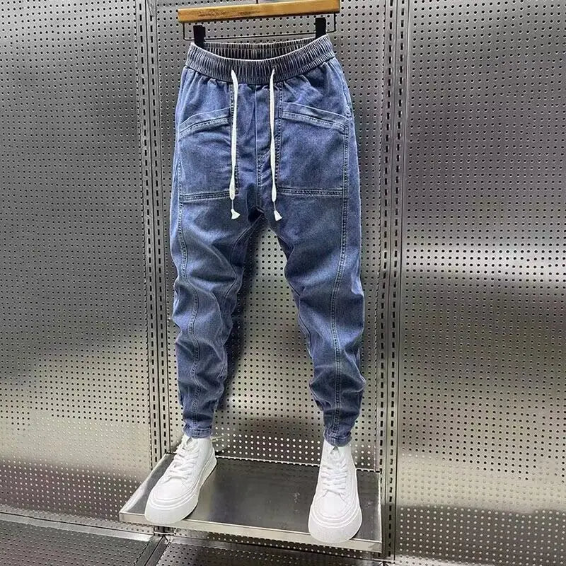 Fashion 2024 New Spring Autumn Loose Men's Drawstring Polar Big Boy Jeans Denim Jeans Casual Elastic Waist Yk2 Streetwear Pants - SMSB 66