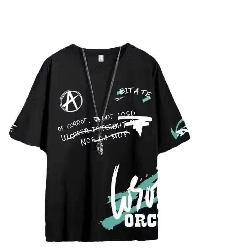 Summer Set for Men Clothes Casual Short Sleeve T Shirt+Short Sets 2 Piece Sets Men Y2K Tracksuits Oversized O-Neck Print T-shirt - SMSB 66