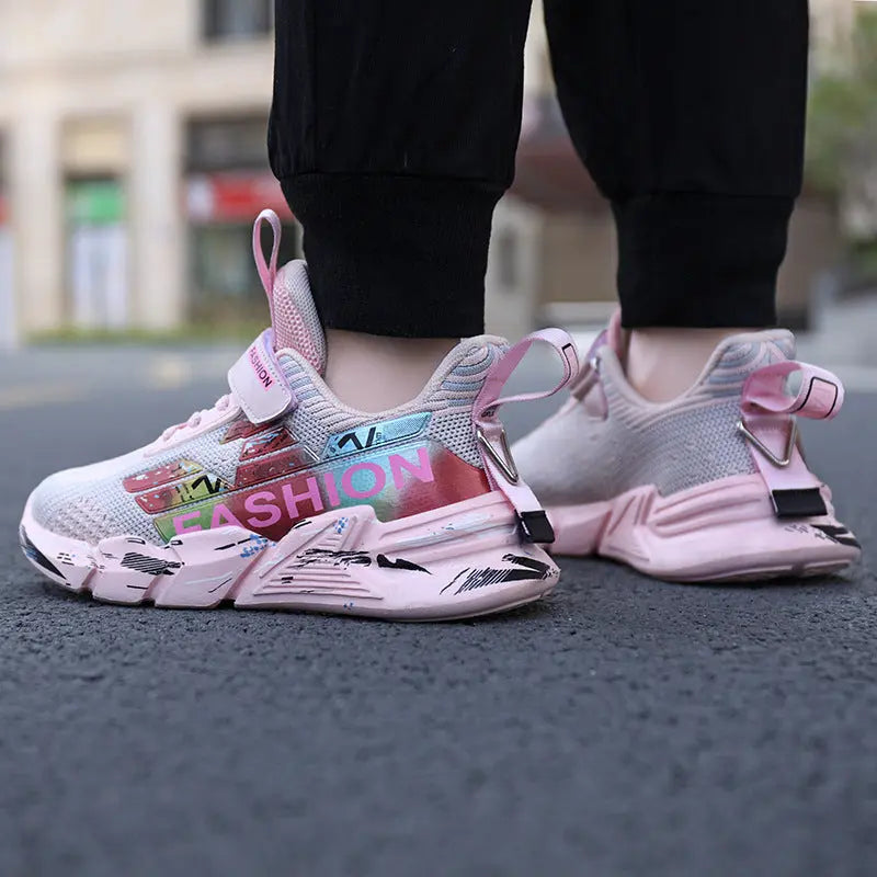 Spring And Summer New Flying Woven Upper Children's Casual Shoes Thick Sole Sneakers Girls Trendy Shoes Mesh Shoes - SMSB 66