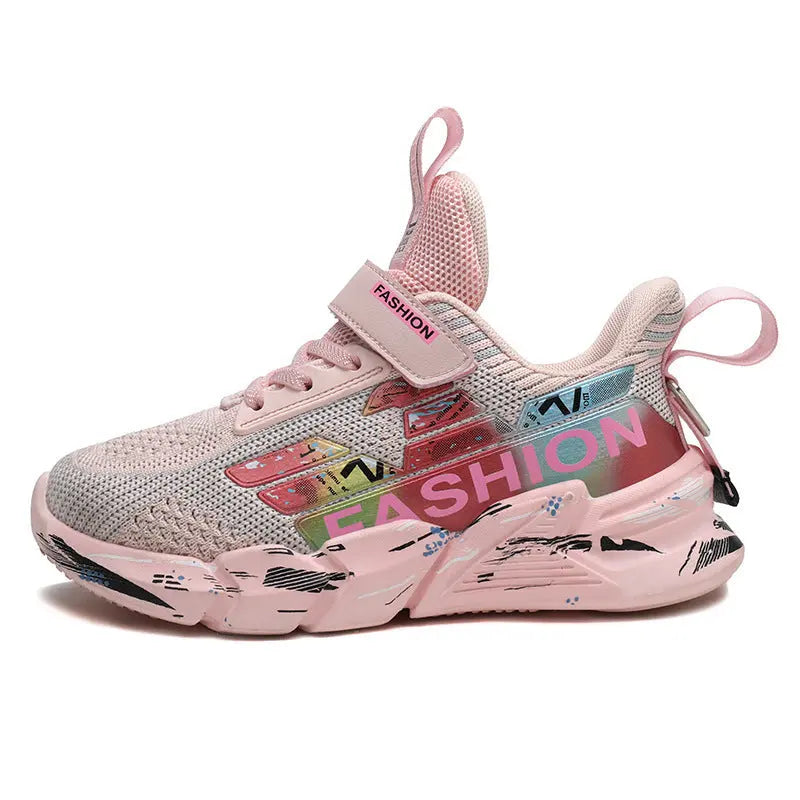 Spring And Summer New Flying Woven Upper Children's Casual Shoes Thick Sole Sneakers Girls Trendy Shoes Mesh Shoes - SMSB 66