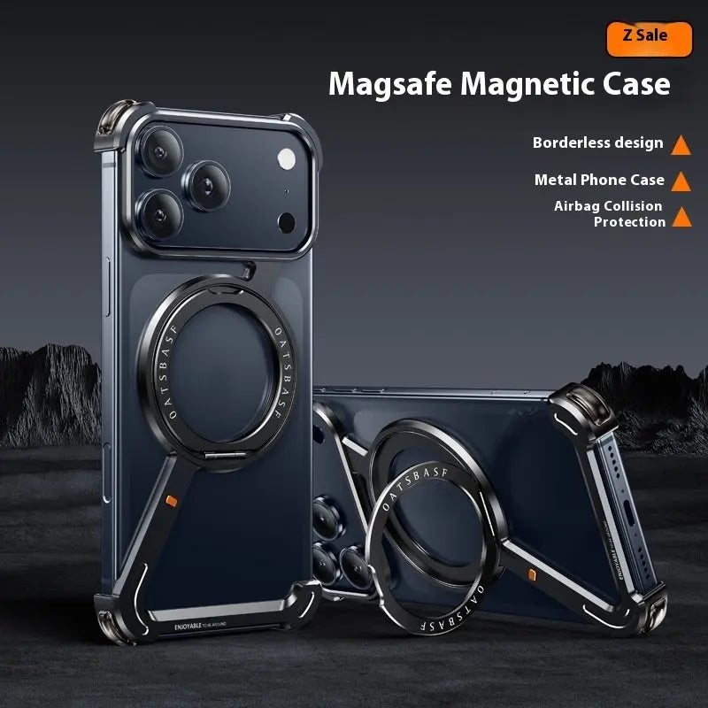 Suitable For IPhone17promax Metal Frame Phone Case With Magnetic Bracket - SMSB 66