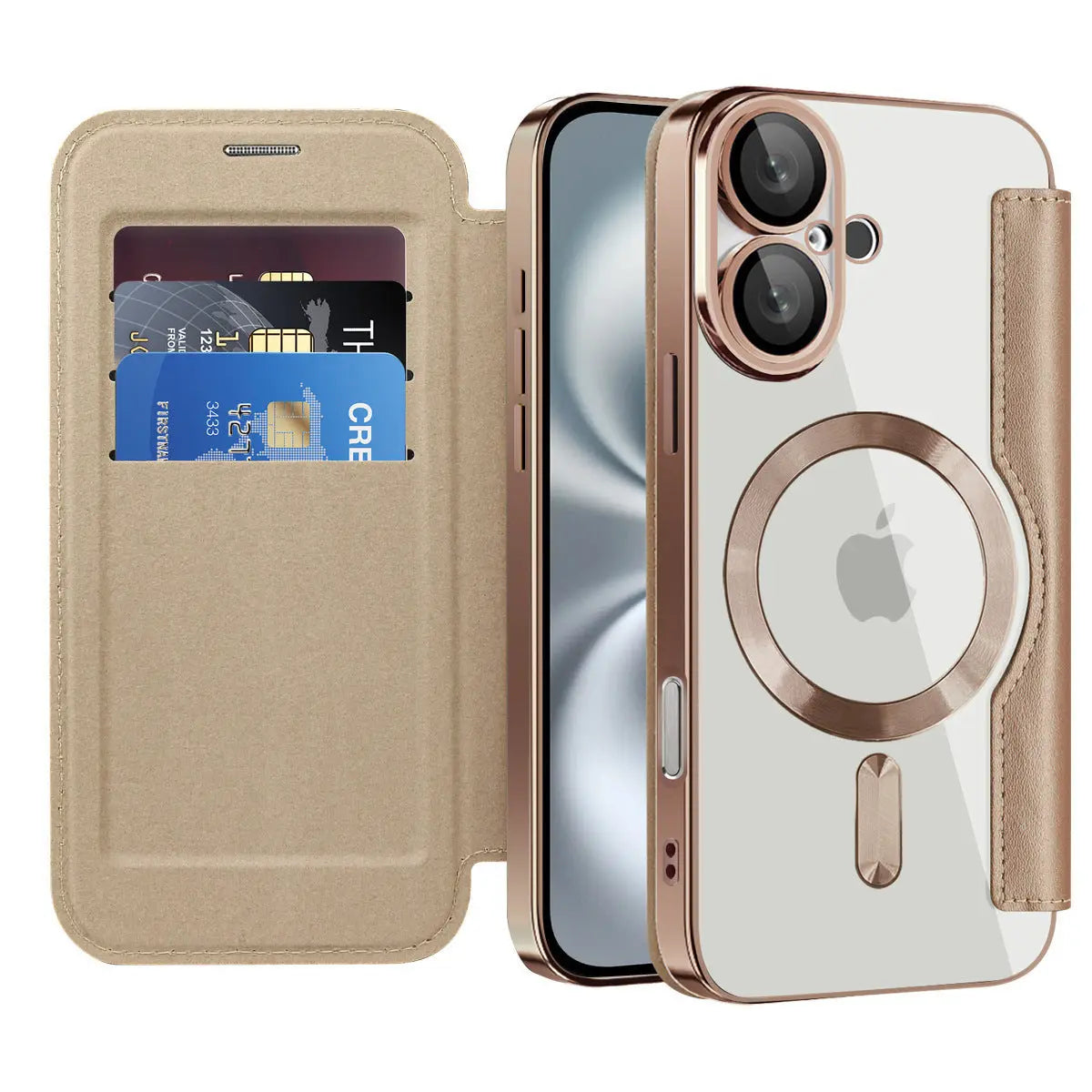 Suitable for iPhone 16 gold shield electroplated magnetic flip cover leather case Apple 15 all inclusive lens 14 protective case - SMSB 66