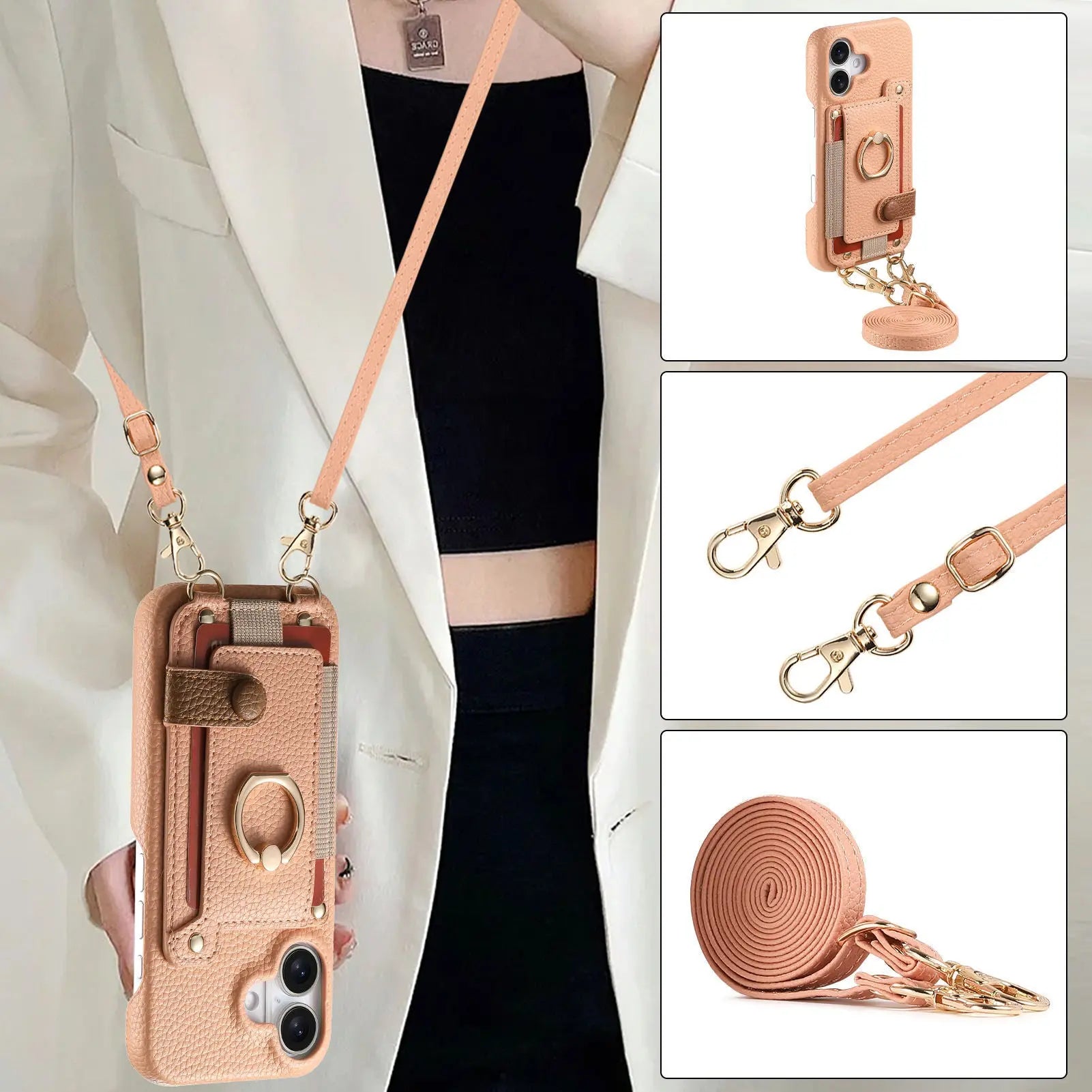 Suitable for iPhone 17 Pro phone case diagonal long hanging rope Air leather card insertion Apple 16 Promax protective cover eprolo