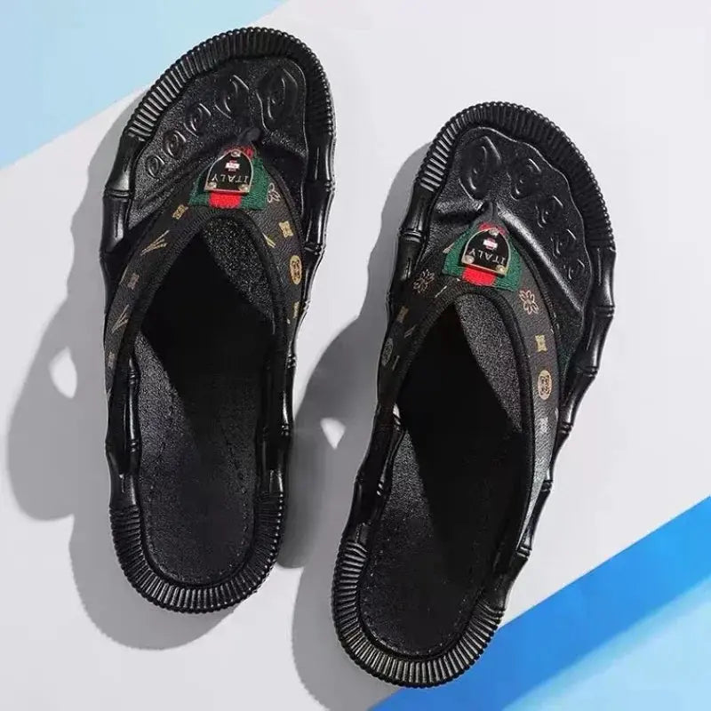 Summer Slippers Men Flip Flops Beach Sandals Non-slip Casual Flat Shoes Slippers Indoor House Shoes for Men Outdoor Slides - SMSB 66