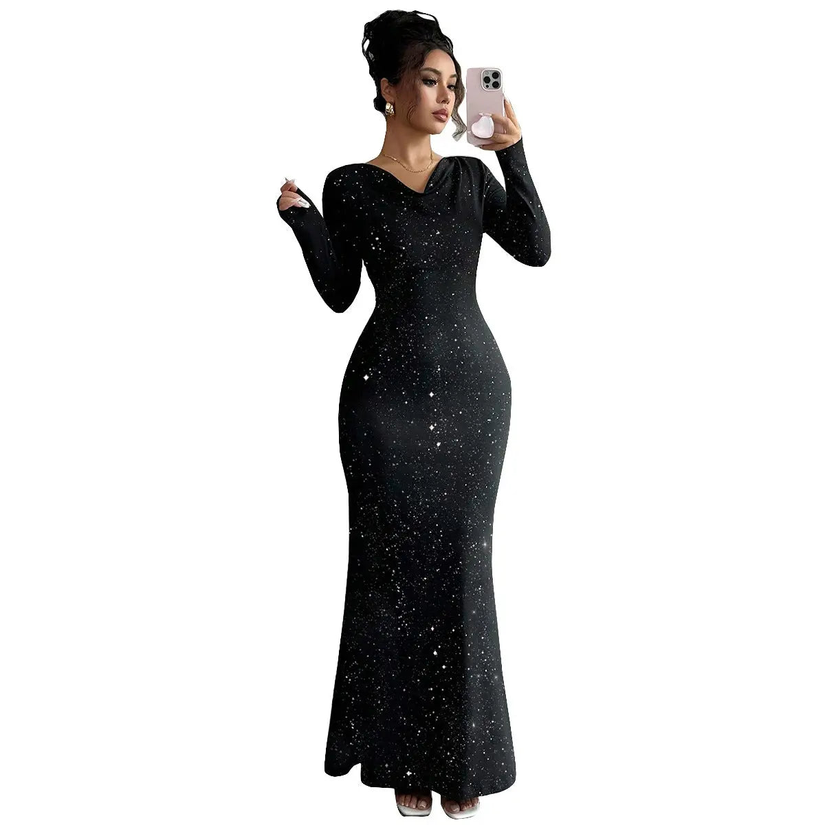 Swing collar hot stamping elastic long sleeved fishtail skirt eprolo