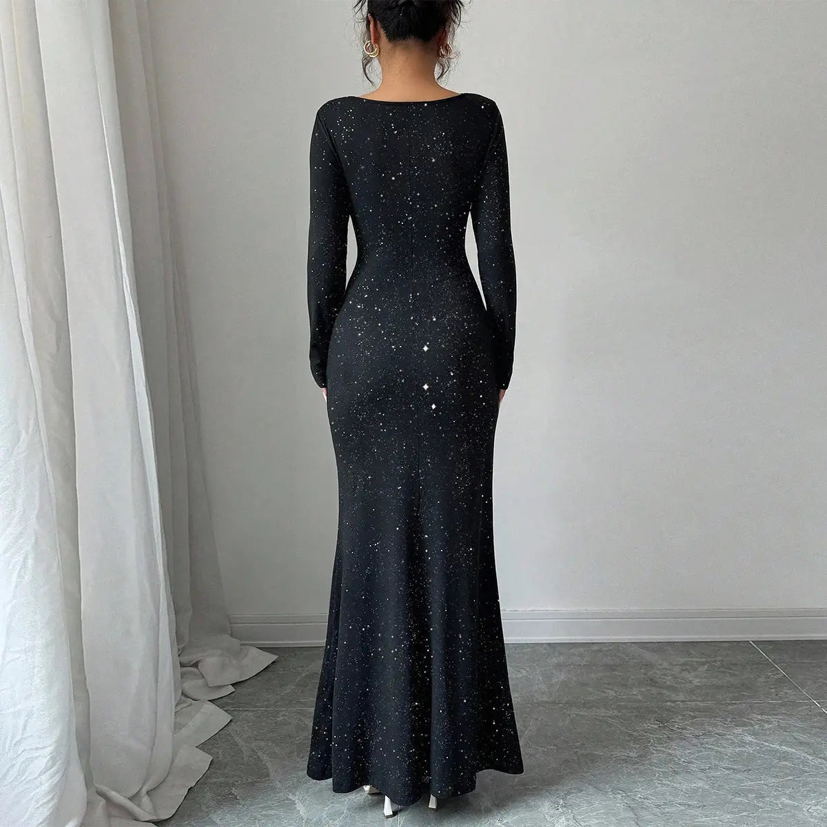 Swing collar hot stamping elastic long sleeved fishtail skirt eprolo