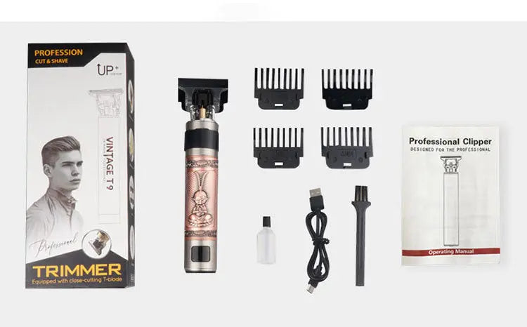 T9 Hair Clipper Oil Head Push Digital Display Carving Skull Small Hair Clipper Trimming Shaved White USB Charging Zinc Alloy - SMSB 66
