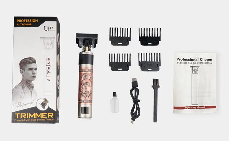 T9 Hair Clipper Oil Head Push Digital Display Carving Skull Small Hair Clipper Trimming Shaved White USB Charging Zinc Alloy - SMSB 66