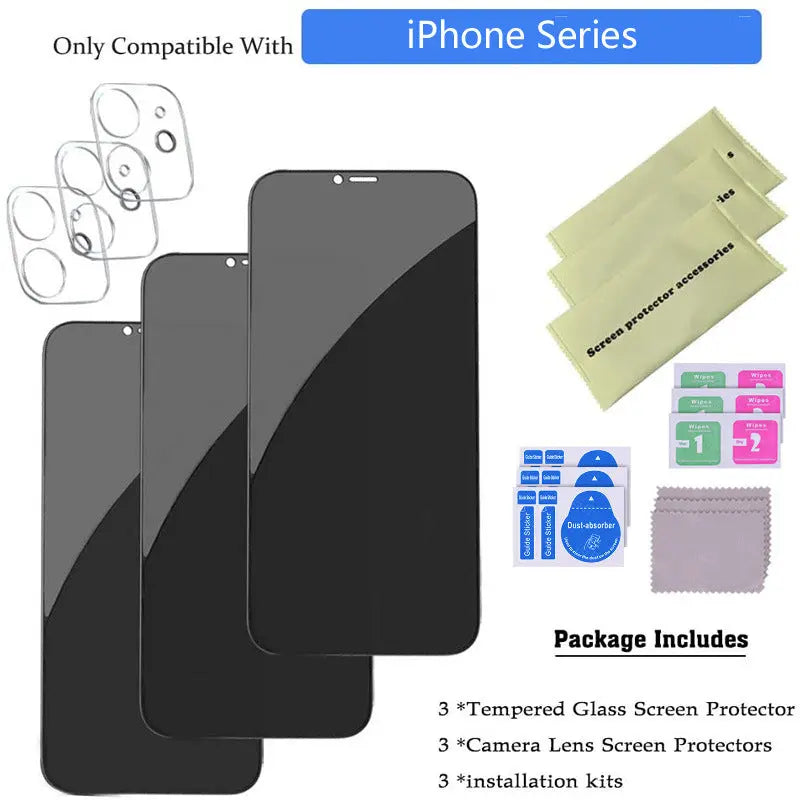 Tempered Glass Privacy Screen Protector with Lens Film for iPhone 14 13 12 11 16 Pro eprolo