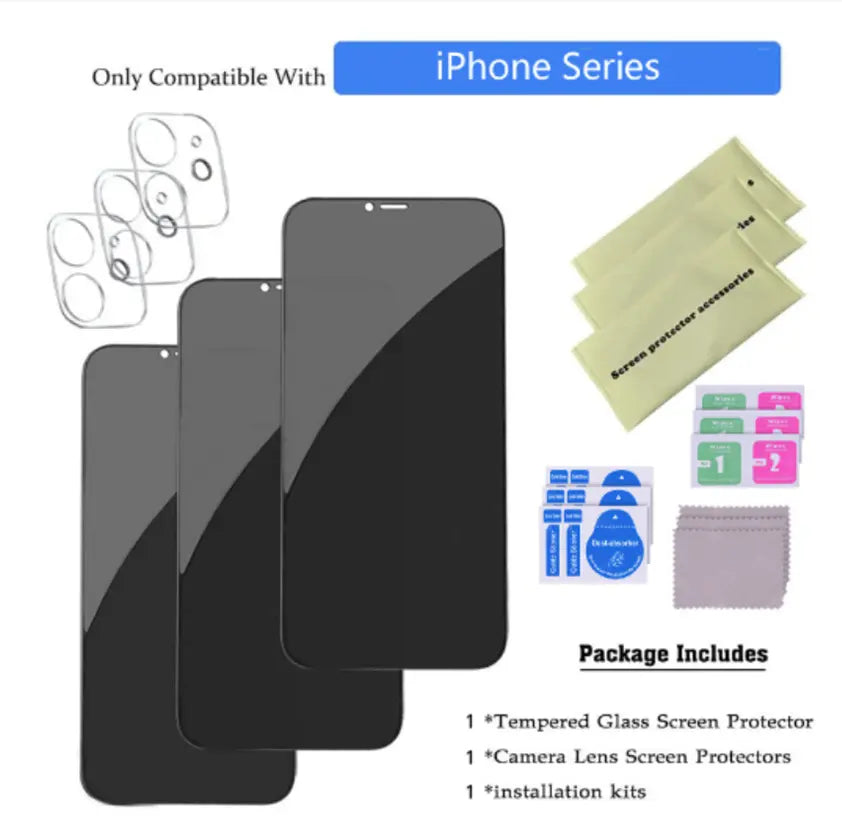 Tempered Glass Privacy Screen Protector with Lens Film for iPhone 14 13 12 11 16 Pro eprolo