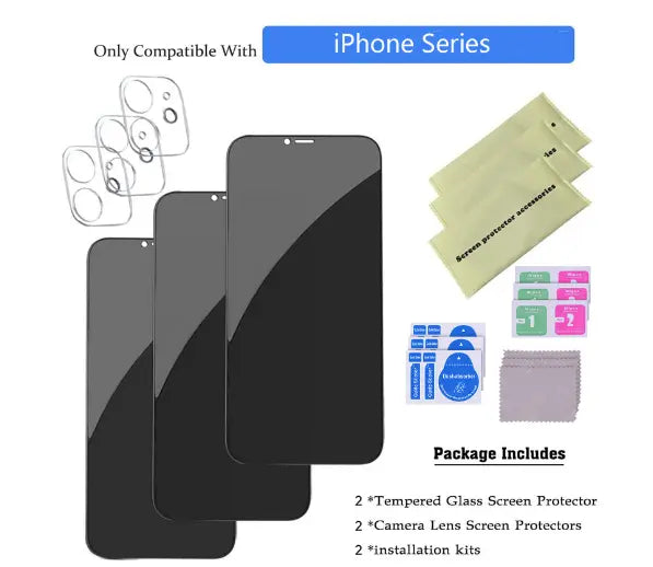 Tempered Glass Privacy Screen Protector with Lens Film for iPhone 14 13 12 11 16 Pro eprolo