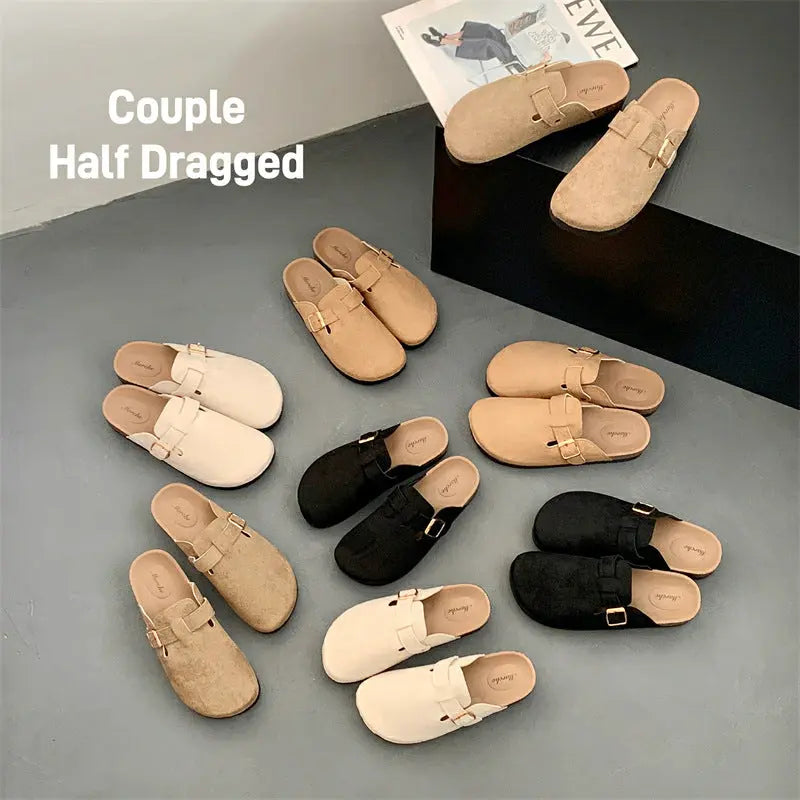 Thick-soled Half-drag Retro Unique Lazy Outdoor Unisex Slip-on Closed-toe Sandals - SMSB 66