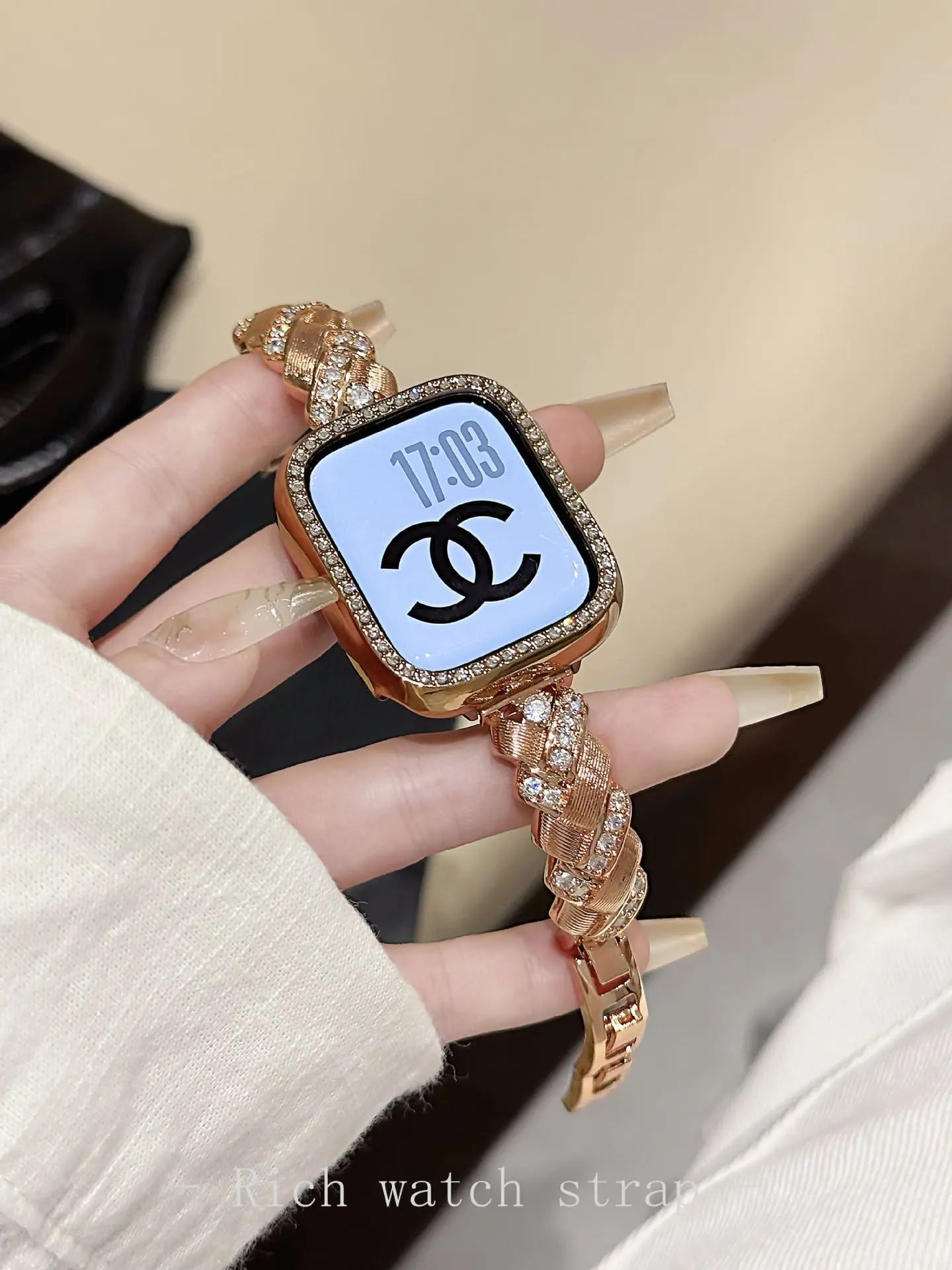 Wheat Spike Diamond-Encrusted Metal Starlight Watch Band for Apple Watch Female - SMSB 66