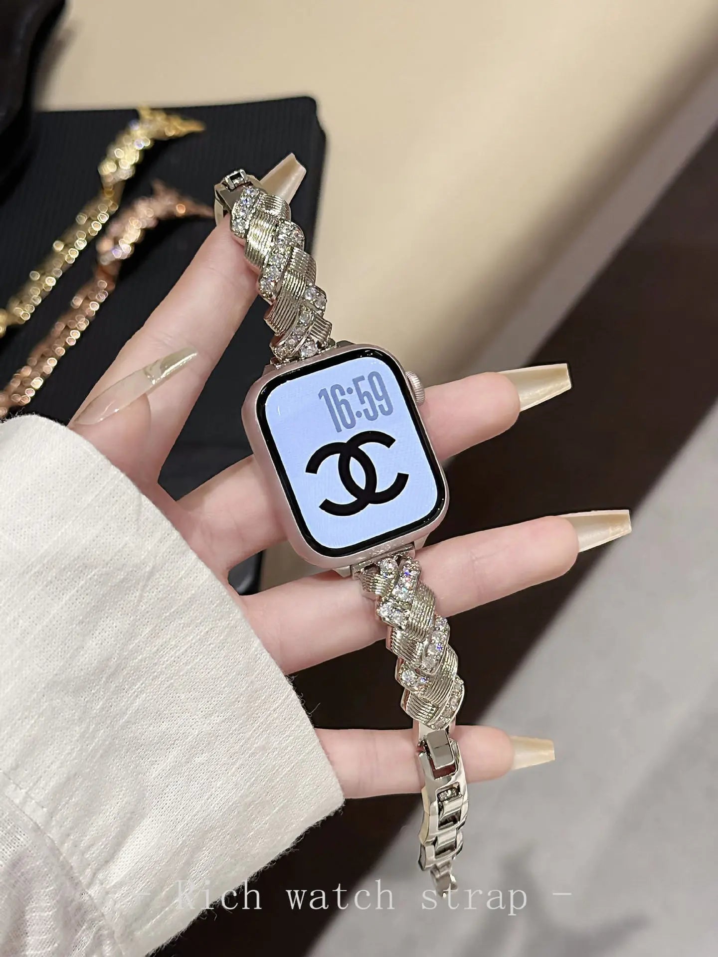 Wheat Spike Diamond-Encrusted Metal Starlight Watch Band for Apple Watch Female - SMSB 66