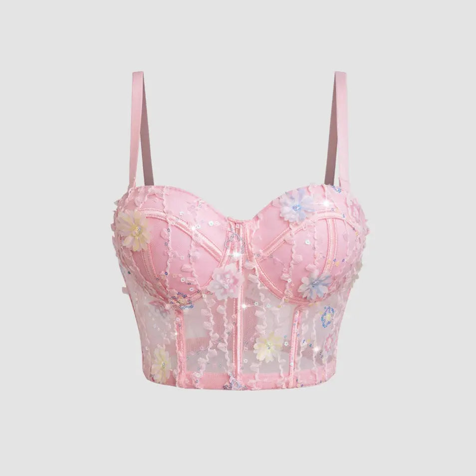 Women's Bra Set Ultra-thin Mesh Fishbone Steel Ring Gathered Embroidered Underwear - SMSB 66