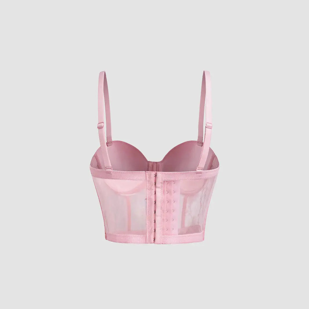 Women's Bra Set Ultra-thin Mesh Fishbone Steel Ring Gathered Embroidered Underwear - SMSB 66