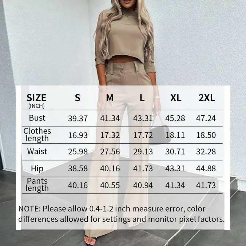 Women's Elegant Solid Color Half Sleeve Short Top With Straight Leg Pants Two-Piece Office Wear Suit With Pockets - SMSB 66
