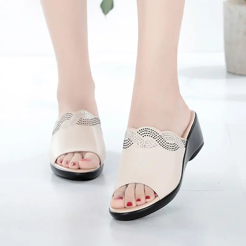 Women's Sandals High Heel Waterproof Platform Thick Sole Casual Shoes Plus Size 43 - SMSB 66