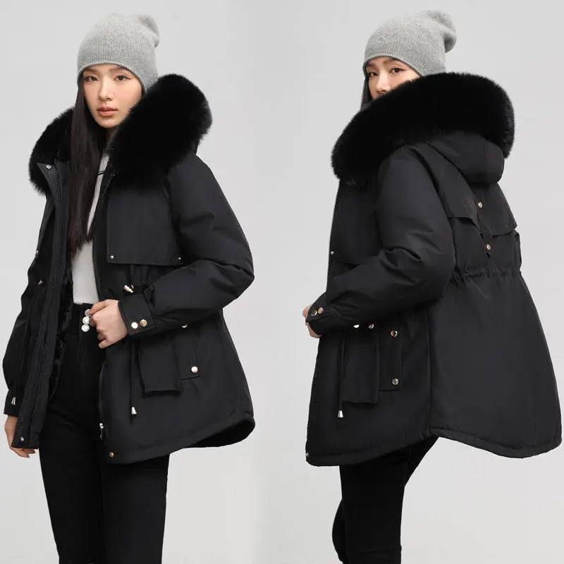 Women's Waist-tight Slimming Hooded Big Fur Collar Thermal Cotton-padded Clothes - SMSB 66