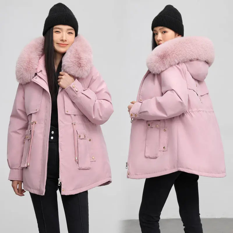 Women's Waist-tight Slimming Hooded Big Fur Collar Thermal Cotton-padded Clothes - SMSB 66