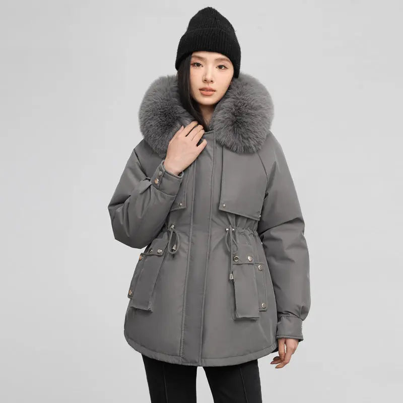 Women's Waist-tight Slimming Hooded Big Fur Collar Thermal Cotton-padded Clothes - SMSB 66