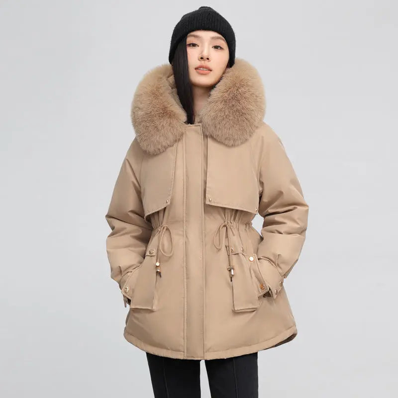 Women's Waist-tight Slimming Hooded Big Fur Collar Thermal Cotton-padded Clothes - SMSB 66