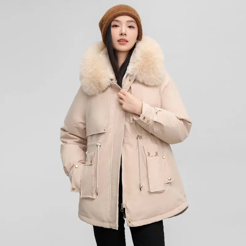 Women's Waist-tight Slimming Hooded Big Fur Collar Thermal Cotton-padded Clothes - SMSB 66