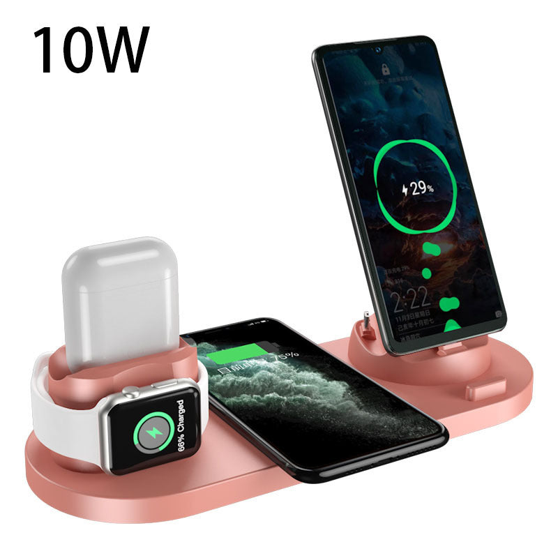 6 in 1 wireless charger for iPhone with fast charging pad for phone, watch, and earbuds in rose gold