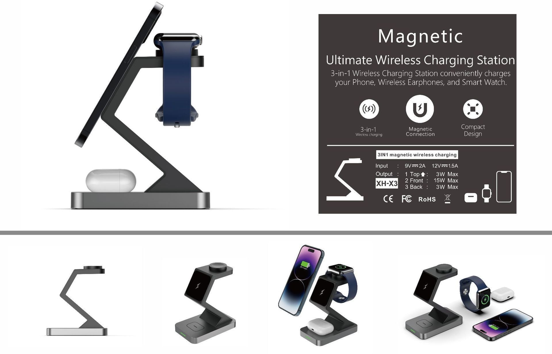 Three In One Magnetic Wireless Charger Phone Holder - SMSB 66